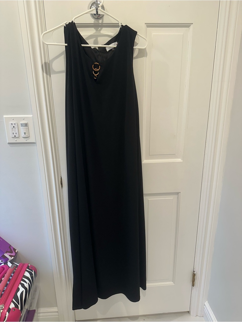 Calvin Klein Black Sleeveless Maxi Dress with Gold Ring Detail